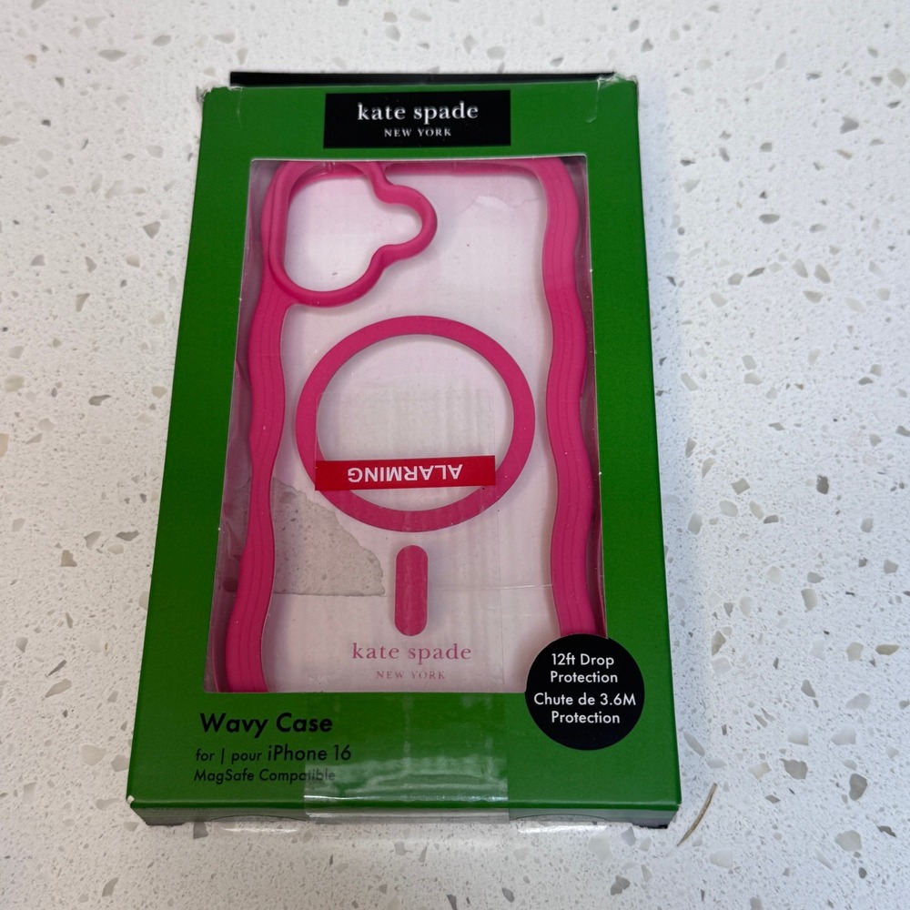 Kate Spade New York Wavy Case for iPhone 16 MagSafe Pink Clear 12ft Drop Protect